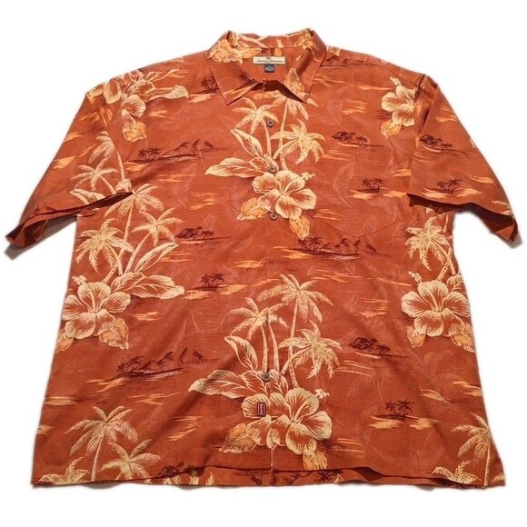Tommy Bahama Floral Shirt Mens XL Short Sleeve Button Up Silk Beach Loop Collar - Picture 1 of 6